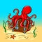 Octopus guards treasure chest pop art vector