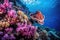 octopus hiding among vibrant coral reef