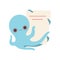 Octopus Holding Empty Sheet of Paper, Cute Cartoon Sea Creature with Blank Banner Vector Illustration