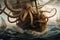 octopus kraken attacking ship, tentacles wrapping around the deck and hull