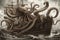 octopus kraken attacking ship, tentacles wrapping around the deck and hull