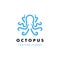 Octopus kraken logo icon template with symmetrical eight tentacle