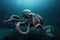 octopus kraken lurking in murky depths, ready to attack