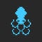 Octopus logo marine cartoon animal in a pixel style, blue squid decor in a minimal game style