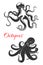 Octopus marine animal icon set for tattoo design