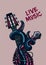 Octopus musician. Live music. Rock poster with a guitar, microphone and tentacles.