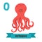 Octopus. O letter. Cute children animal alphabet in vector. Funny cartoon animals