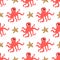 Octopus with pirate armband and starfish, vector seamless pattern in flat cartoon style