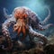 Octopus on a plain background, a terrifying animal with tentacles and suckers