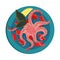 Octopus Rested on Plate with Lemon and Leaf Garnish Top View Vector Illustration