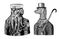 Octopus sailor. Sea captain and Muraena eels. Fashion Animal character. Nautical Seaman or nautical mariner. Hand drawn