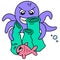 The octopus is scaring the small fish doodle kawaii. doodle icon image