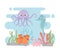 Octopus seahorse crab life coral reef cartoon under the sea