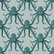 Octopus seamless pattern. Vector background green kraken. Retro