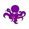 Octopus. Smiling octopus with suckers on tentacles. Holds a tentacle unhappy fish. Vector image.