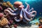 Octopus Squirming Through a Reef in the Ocean. Generative AI