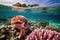 octopus stalking prey in vibrant coral reef