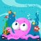 Octopus swimming under the sea. Vector Illustration
