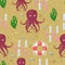 Octopus tentacles vector sea animal seamless pattern background squid marine water seafood ocean fish vector illustration.