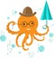 Octopus vector image with glasses and umbrella