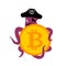 Octopus Web Pirate and bitcoin. Hacker. Thief and crypto currency. Steal virtual money. Vector illustration