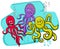 Octopuses characters vector cartoon illustration