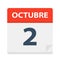 Octubre 2 - Calendar Icon - October 2. Vector illustration of Spanish Calendar Leaf