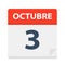 Octubre 3 - Calendar Icon - October 3. Vector illustration of Spanish Calendar Leaf