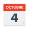Octubre 4- Calendar Icon - October 4 - Vector illustration of Spanish Calendar Leaf