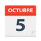 Octubre 5 - Calendar Icon - October 5. Vector illustration of Spanish Calendar Leaf