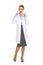 Oculist doctor woman pointing on eyeglasses