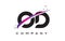 OD O D Black Letter Logo Design with Purple Magenta Swoosh