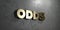 Odds - Gold sign mounted on glossy marble wall - 3D rendered royalty free stock illustration