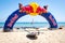 ODESA, UKRAINE - JUNE 4, 2016: Windsurfing competition. Red bull promo arch on the beach