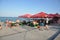 Odessa, South of Ukraine, Coast of the Black Sea, Langeron beach, June 28, 2018. People are resting at the water. Mainly cloudy we