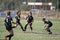 Odessa, Ukraine - August 22, 2020: Ukrainian Cup among women rugby teams Odessa. Tense moment of girls` rugby fight. Dramatic