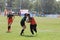 Odessa, Ukraine - August 22, 2020: Ukrainian Cup among women rugby teams Odessa. Tense moment of girls` rugby fight. Dramatic