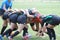 Odessa, Ukraine - August 22, 2020: Ukrainian Cup among women rugby teams Odessa. Tense moment of girls` rugby fight. Dramatic