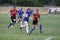 Odessa, Ukraine - August 22, 2020: Ukrainian Cup among women rugby teams Odessa. Tense moment of girls` rugby fight. Dramatic