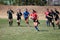 Odessa, Ukraine - August 22, 2020: Ukrainian Cup among women rugby teams Odessa. Tense moment of girls` rugby fight. Dramatic