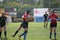 Odessa, Ukraine - August 22, 2020: Ukrainian Cup among women rugby teams Odessa. Tense moment of girls` rugby fight. Dramatic