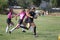 Odessa, Ukraine - August 22, 2020: Ukrainian Cup among women rugby teams Odessa. Tense moment of girls` rugby fight. Dramatic