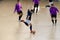 ODESSA, UKRAINE - CIRKA, 202020: Unidentified local team players play futsal futsal tournament on the parquet floor. The right mom