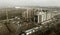 ODESSA, UKRAINE - January 9, 2019: Aerial top view photo from flying drone. Construction site. Large industrial tower cranes.