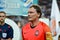 ODESSA, UKRAINE - July 21, 2018: Andriy Pyatov gets the prize of the best goalkeeper during the finals of the Ukrainian 2018