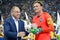 ODESSA, UKRAINE - July 21, 2018: Andriy Pyatov gets the prize of the best goalkeeper during the finals of the Ukrainian 2018