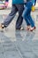 Odessa, Ukraine - July 25, 2019. Green Theater. Ballroom Dance Training. Dancing couple exercising outdoors. Closeup