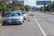 ODESSA, UKRAINE - June 13, 2019: Fatal accident car with a bicycle on a high-speed highway. Ricked bike after colliding with a car