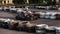 ODESSA, UKRAINE - June 19, 2019: karting. Racers on races on special safe high-speed tracks limited by car tires. Attraction High-