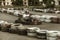 ODESSA, UKRAINE - June 19, 2019: karting. Racers on races on special safe high-speed tracks limited by car tires. Attraction High-